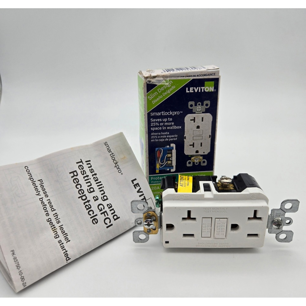 Leviton SmartlockPro‎ GFCI Receptacle 20A 125V White Slim Design Outlet 7599-W